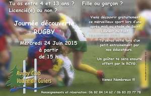 Après midi découverte du rugby Mercredi 24 Juin à partir de 15 h