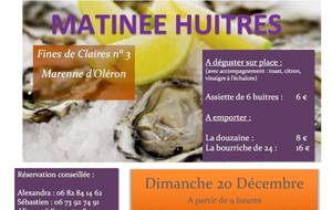 Matinée huîtres le Dimanche 20 Décembre 