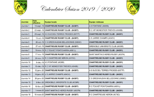 Calendrier Séniors saison 2019/2020