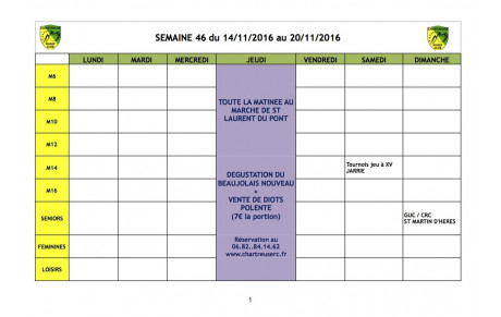 Programme de la semaine du 14 au 20 Novembre
