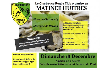 Matinée HUITRES le Dimanche 18 Décembre