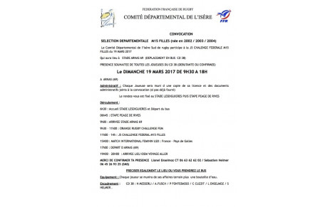 Match Sélections Féminines du Dimanche 9 Mars