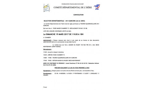 Match Sélections Garçons du Dimanche 9 Mars