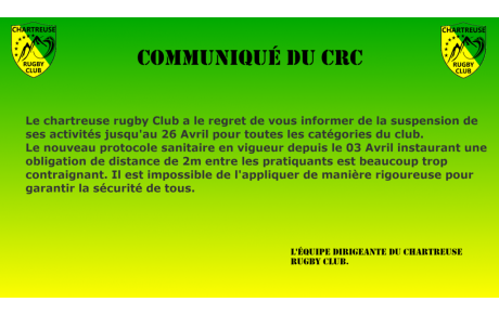 Suspension des activités du Chartreuse rugby club
