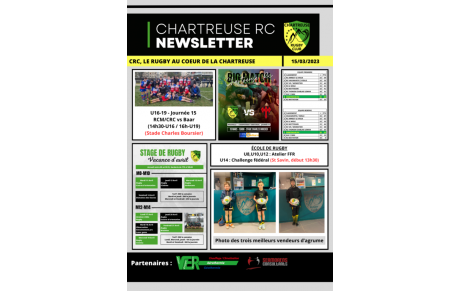 Newsletter du Chartreuse Rugby Club du 15/03/2023
