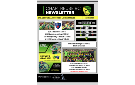 Newsletter du Chartreuse Rugby Club du 22/03/2023